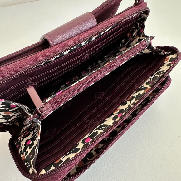 Vera Bradley Wine Microfiber RFID Deluxe All Together Crossbody Wallet NO Straps - Picture 9 of 11